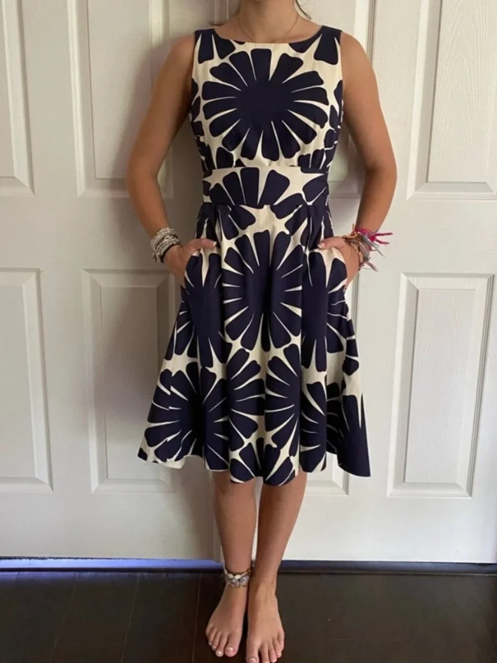 💙 J.Crew Blue Burst Belted A-Line Dress - Size 10 - Picture 2 of 9